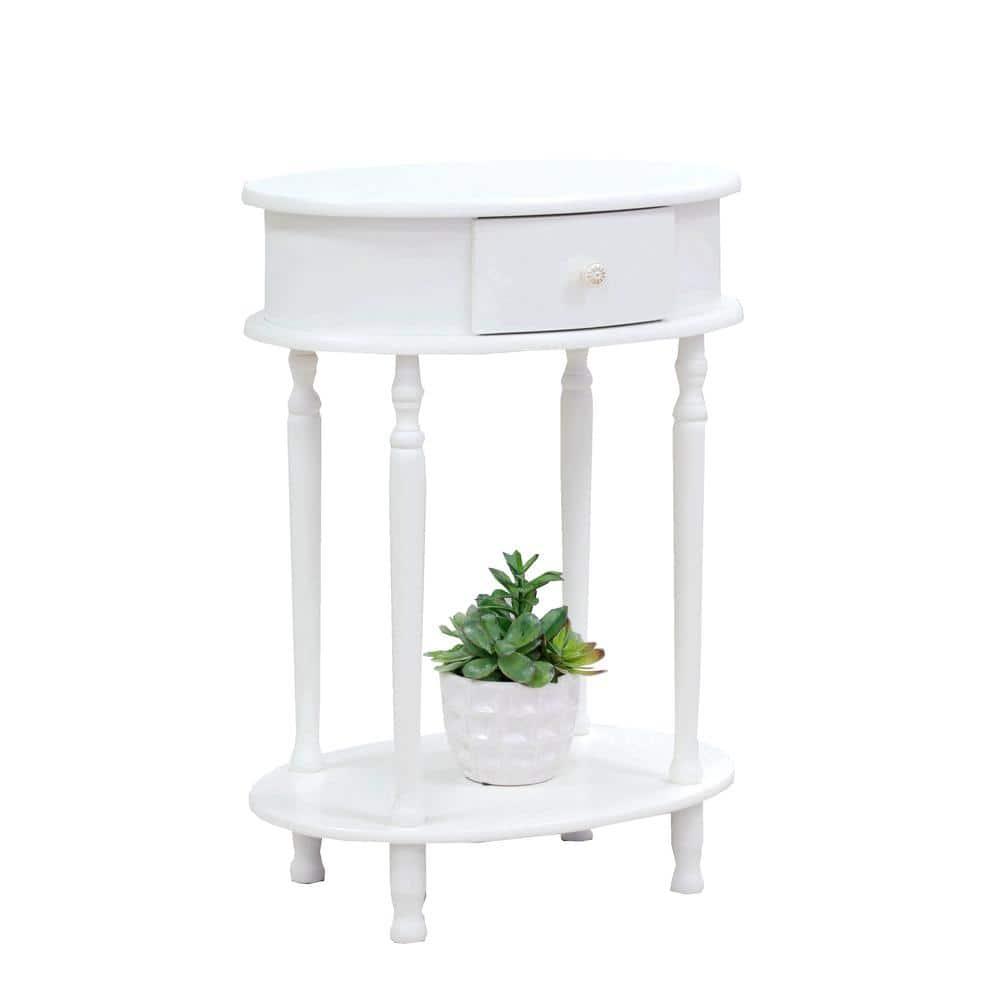 Classic Brandi White Oval End Table with Shelf