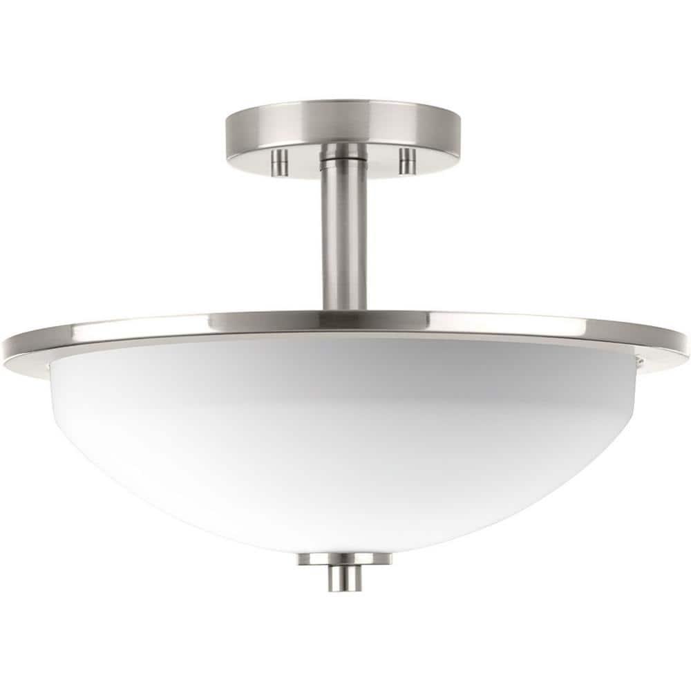 Progress Lighting Replay 2-Light Semi-Flush Ceiling Light, Brushed Nickel, White Glass Shade