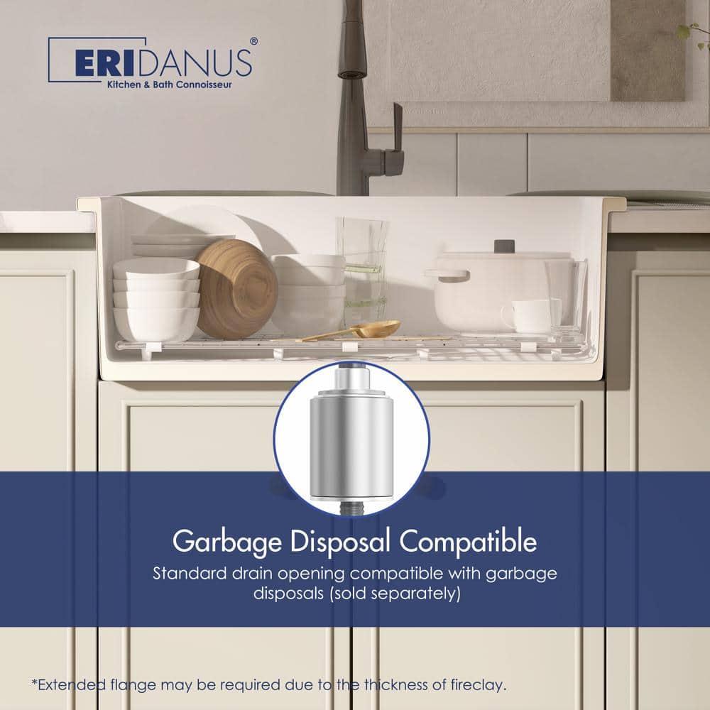 Eridanus Oslo 30" x 18" White Single Bowl Fireclay Undermount Kitchen Sink with Basket Strainer and Bottom Grid ERI-DS-164