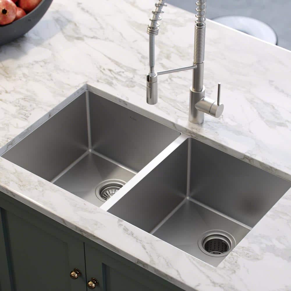 Kraus 33" L x 19" W Double Basin Farmhouse Kitchen Sink with Accessories KHU102-33-100-75MB