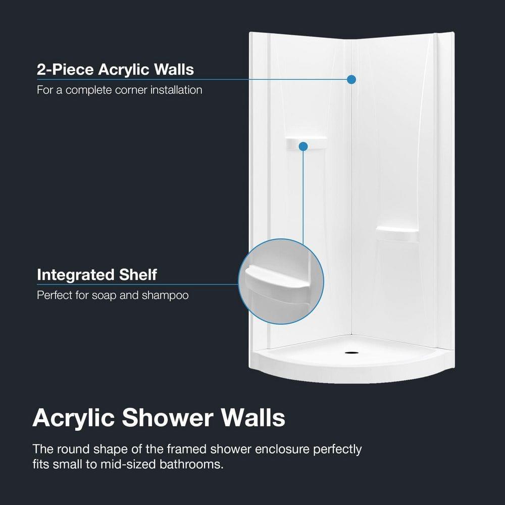Ove Decors 15SKA-BREF34-SATAC OVE Decors Breeze 35 in. Round Shower Kit w/ Frosted, Base, Wall
