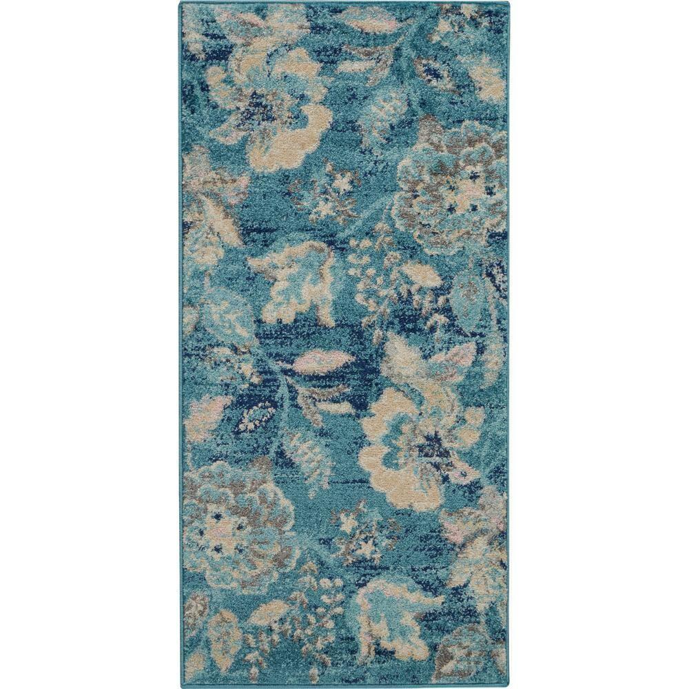 Nourison Tranquil 2' X 4' Turquoise Area Rug French Country Eclectic Floral by Nourison