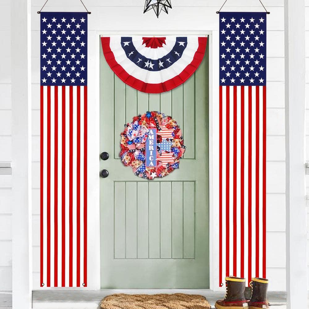Anley American Flag Pull-Down Door Banners Porch Signs (2 Pieces) USA Flag Hanging Wall Banner - 12 in x 72 in