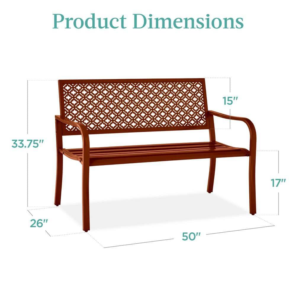 Red Barrel Studio® 2-Person Outdoor Metal Bench with Geometric Backrest, 790lb Capacity, for Garden, Patio, and Entryway