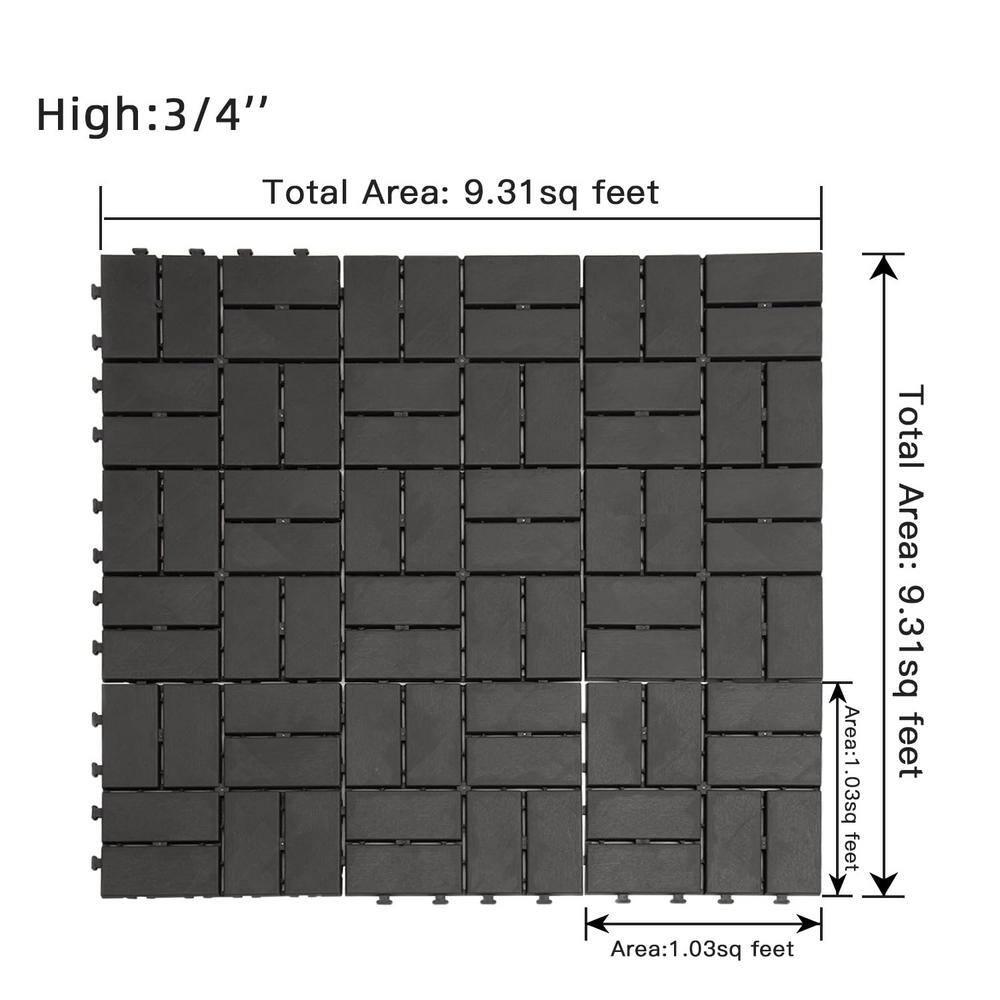 Goovilla Plastic Interlocking Deck Tiles, 27 Pack Outdoor Patio Flooring, 12"x12" Interlocking Decking Tile Outdoor All Weather Use, Waterproof Patio Pavers for Pool Balcony Backyard Porch, Dark Grey