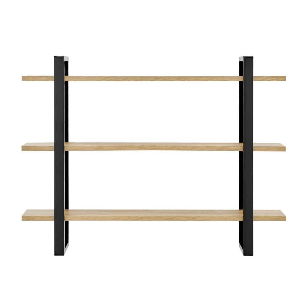 Danya B. 35.5" x 31.5" Rio 3 Tier Floating Bracket Wall Shelf Chestnut: Mid-Century Modern MDF & Iron Storage