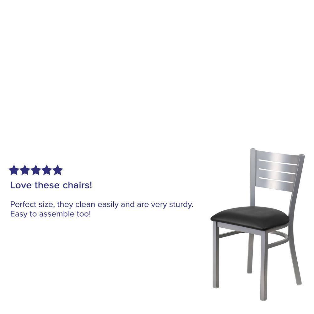Flash Furniture HERCULES Series Silver Slat Back Metal Restaurant Chair - Black Vinyl Seat