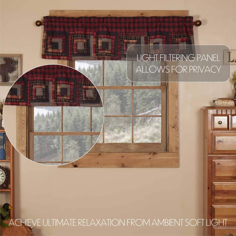 VHC Brands Rustic & Lodge Kitchen Window Curtains-Cumberland Patchwork Bedding Accessory, Valance 16x72, Chili Pepper Red