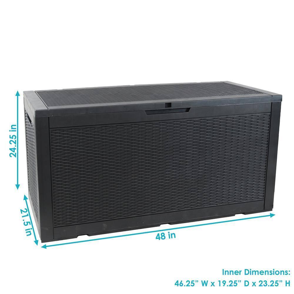 Sunnydaze Outdoor Deck and Patio Storage Box with Rattan Design - 100 Gal. - Phantom Gray