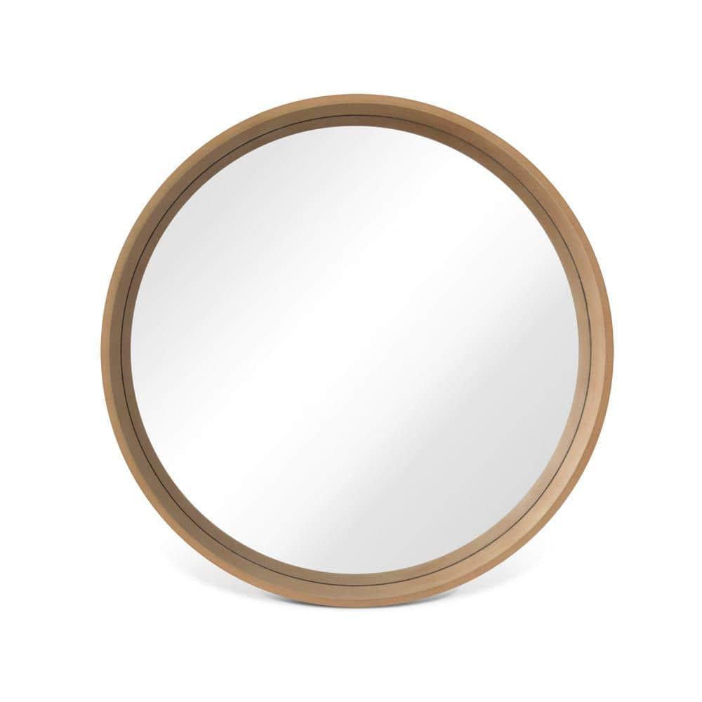 WallBeyond 24" Wood Round Mirror Natural : Pine Frame, Modern Style, Wall Mount, No Assembly Required
