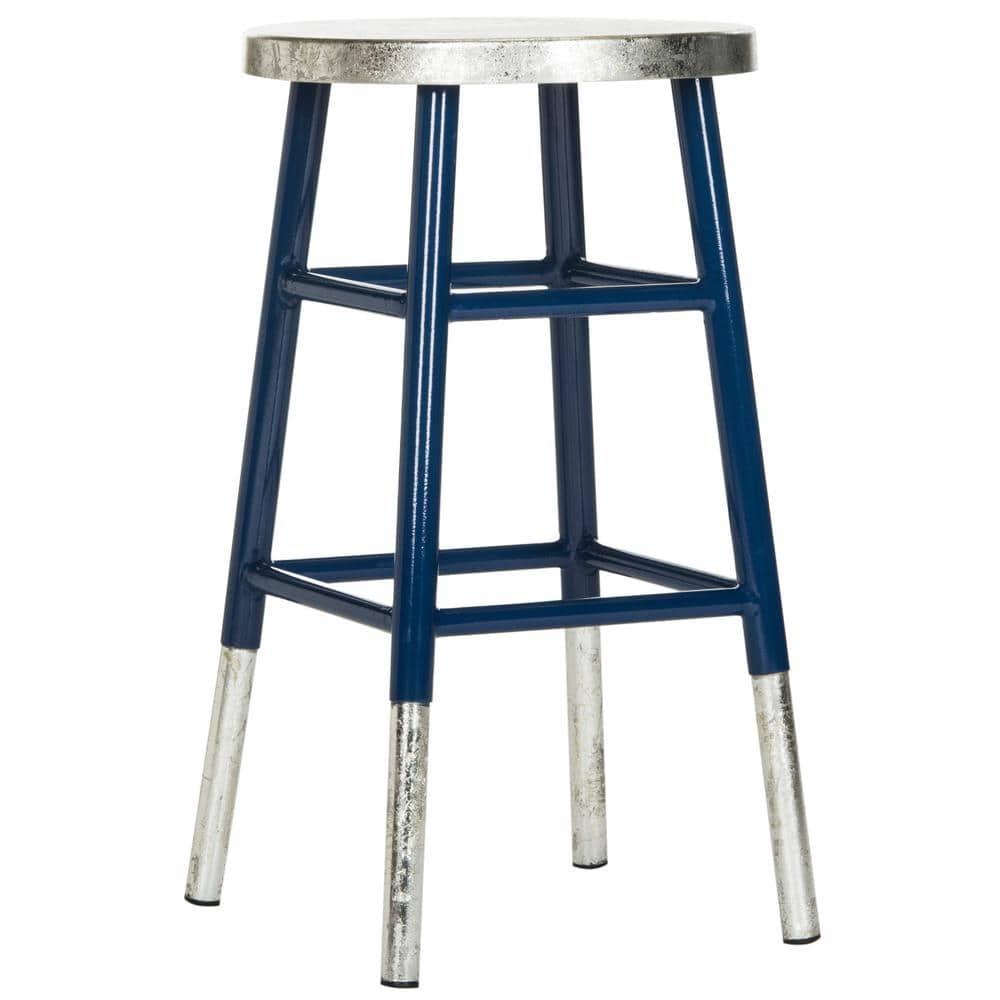 Kenzie Silver Dipped Counter Stool - FOX3211 - Navy/Silver - Safavieh Couture