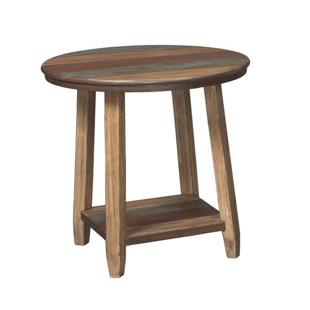 Rustic Plank Style Round Shape Cocktail and 2 End Tables Set of 3 Brown - Saltoro Sherpi