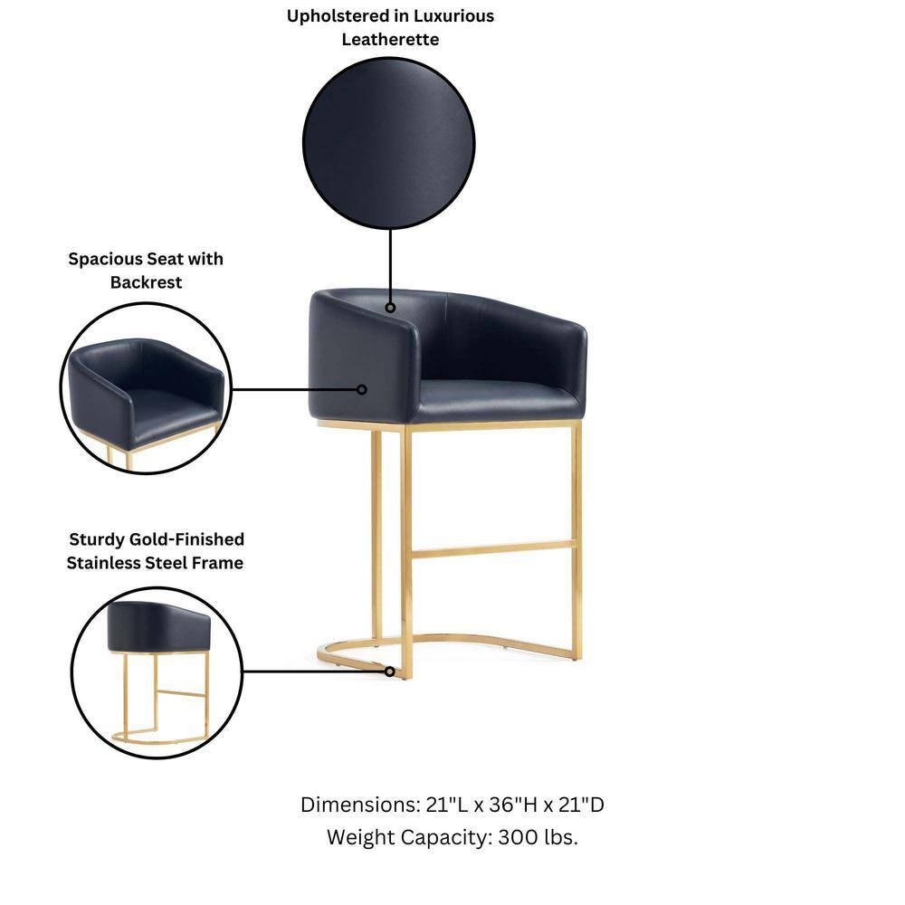 Manhattan Comfort Set of 2 Louvre Counter Height Barstools Black/Titanium Gold