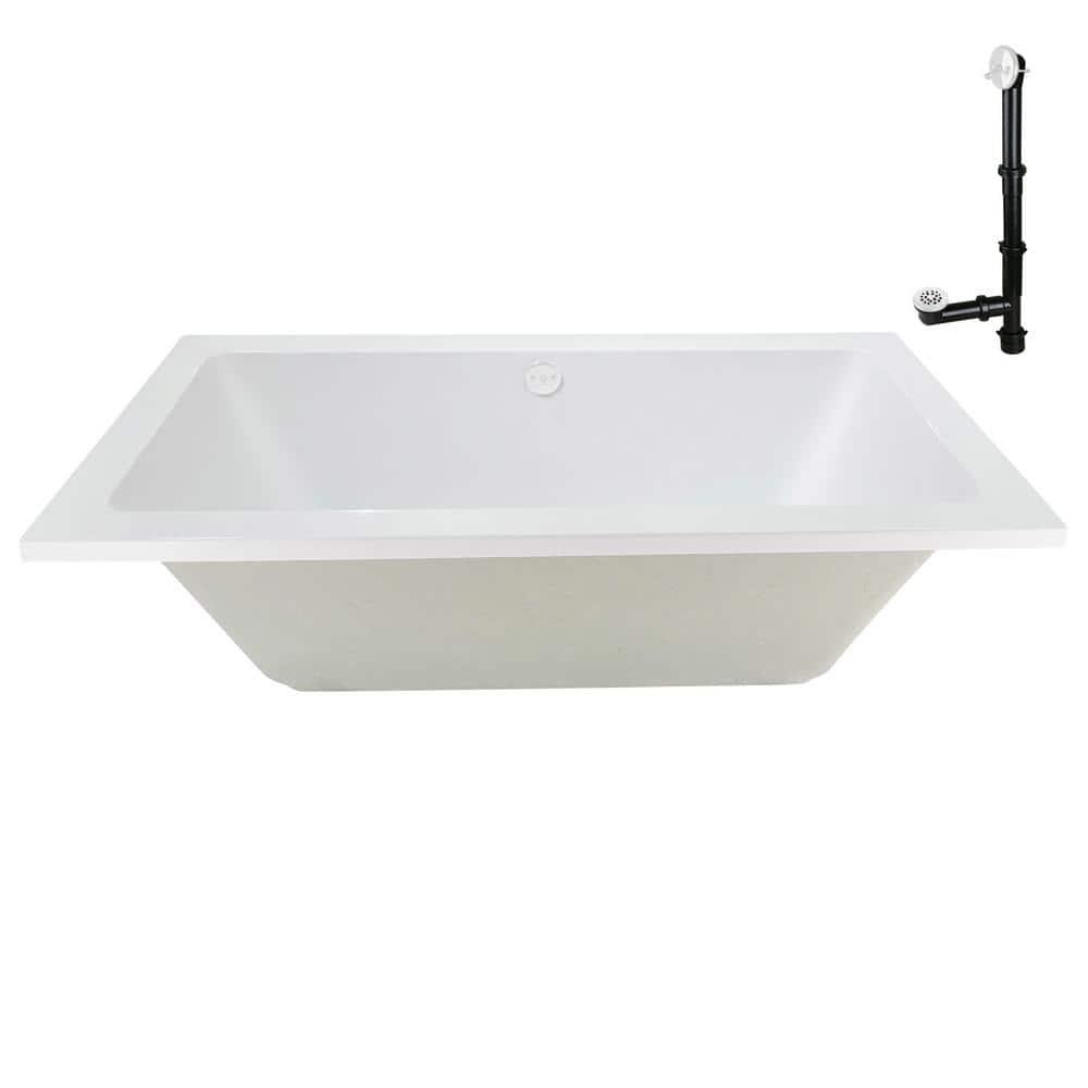 Streamline Bath 60" x 32" Acrylic Soaking Drop-In Bathtub, Drain Included N-4120-712-WH