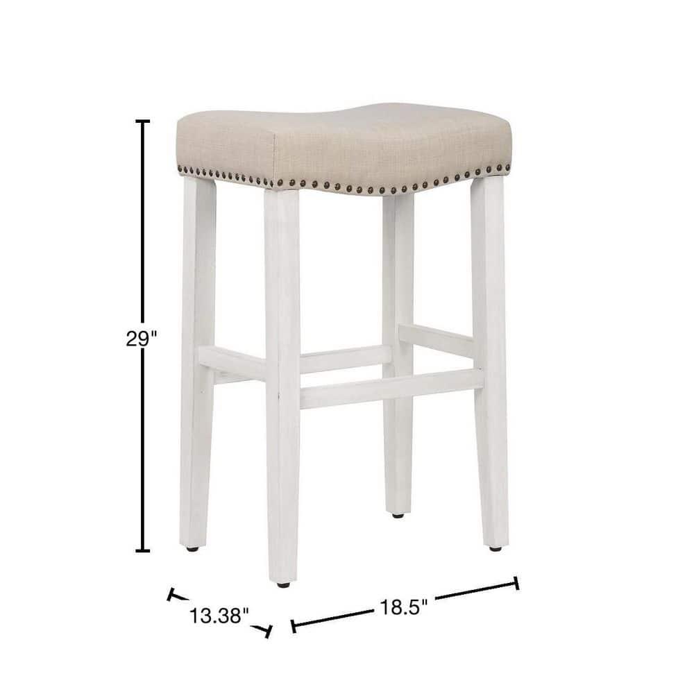 29" Upholstered Nail Head Counter Stool, Antique White/Beige