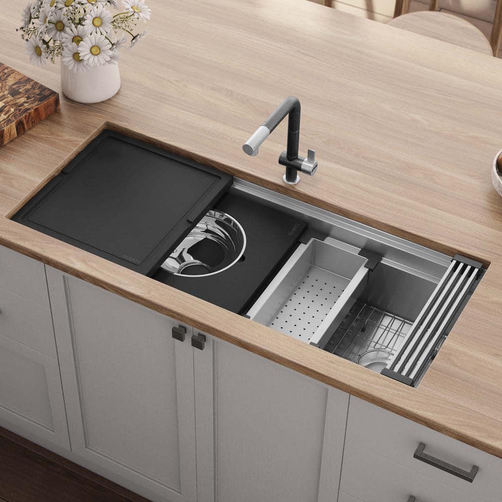 Ruvati 45-inch Workstation Two-Tiered Ledge Kitchen Sink Undermount 16 Gauge Stainless Steel