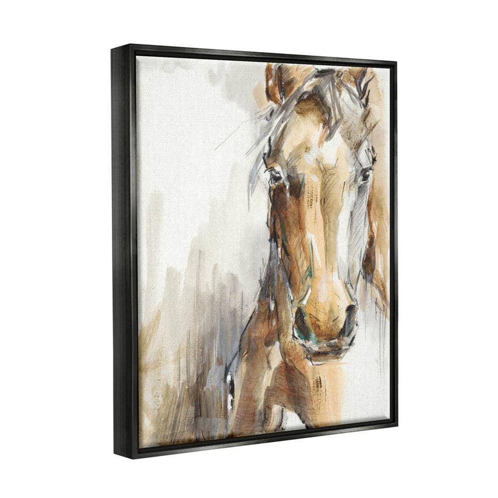 Stupell Industries Horse Portrait Orange Brown Animal Watercolor Painting Jet Black Framed Floating Canvas Wall Art, 16x20, by Ethan Harper