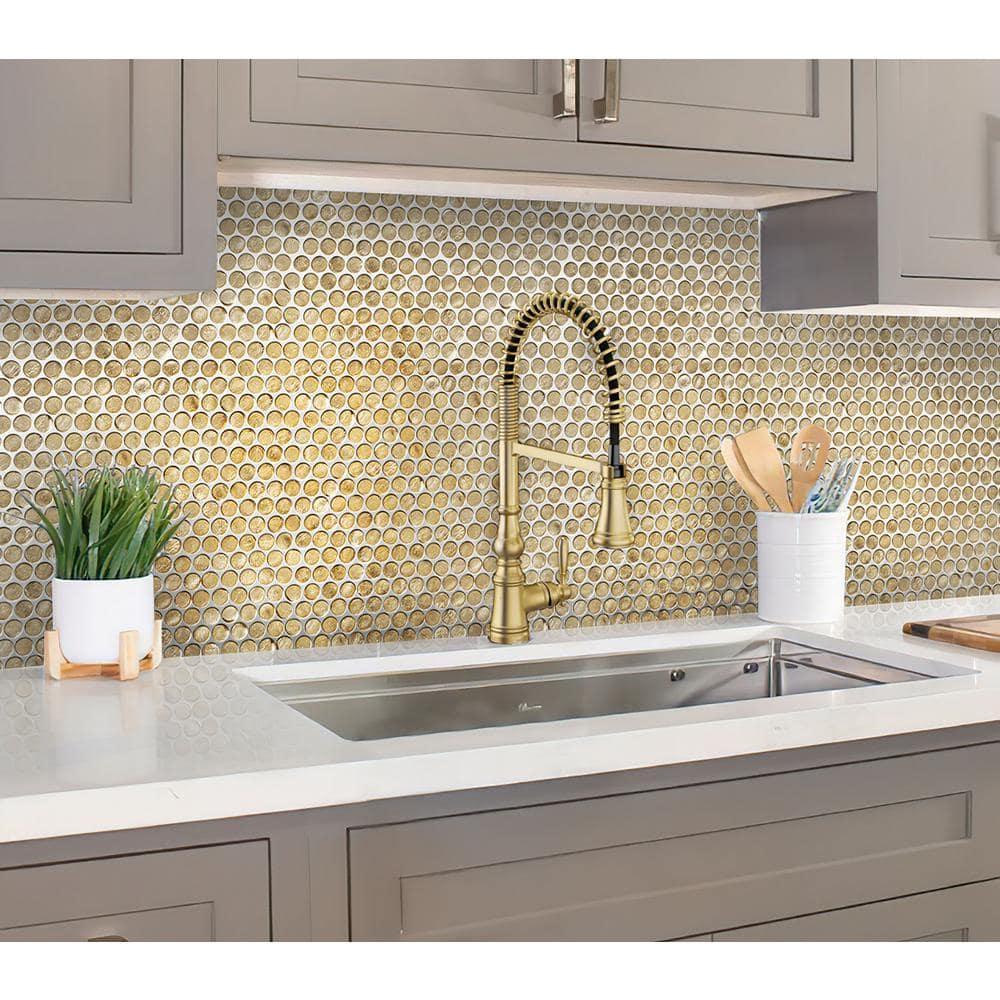 Apollo Tile   10 pack 12.2-in x 12.2-in Gold Penny Round Glass Mosaic Wall Tile (10.34 Sq ft/case)