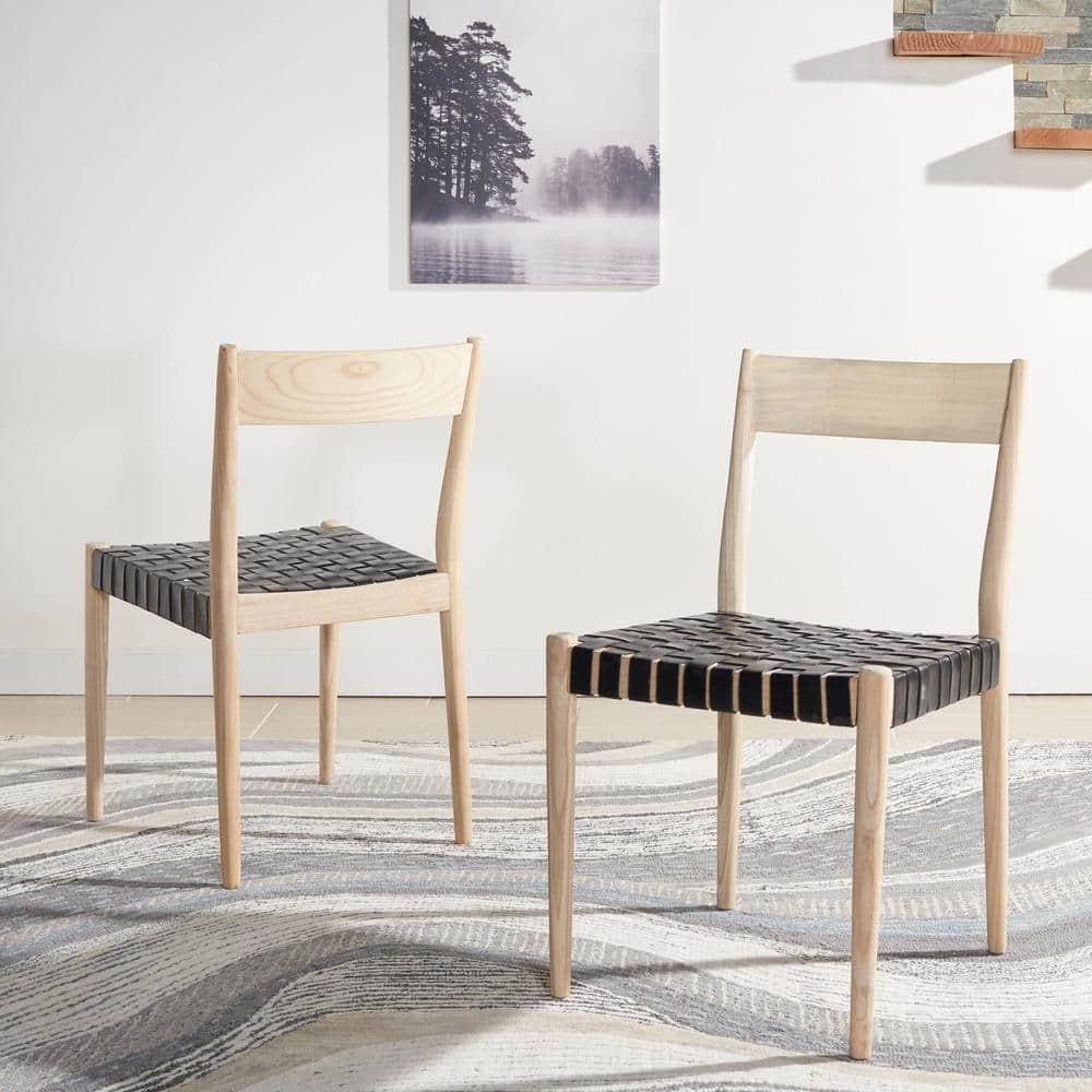 Eluned Leather Dining Chair (Set Of 2) - Black/Natural - Safavieh