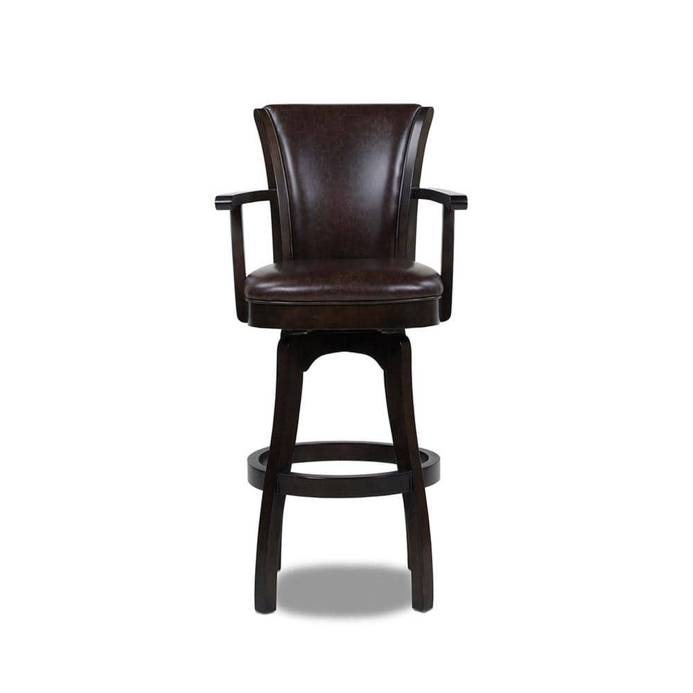 Williams 31" Swivel Bar Stool with Armrests Vintage Brown Faux Leather