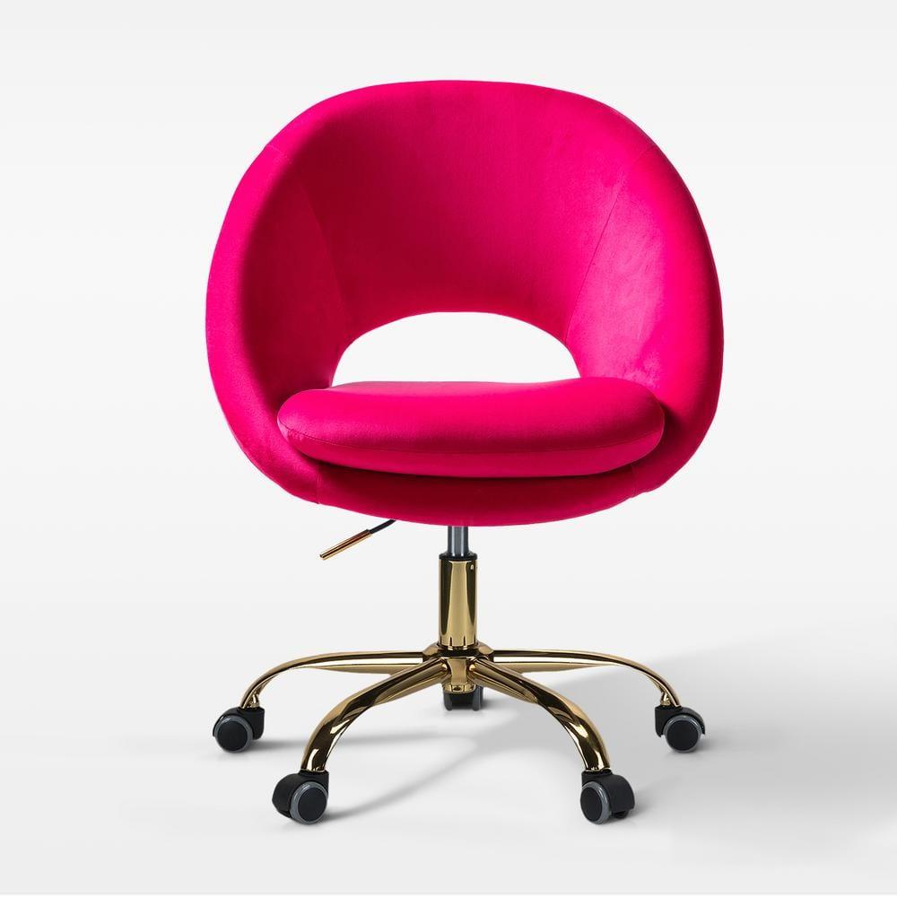 Velvet Swivel Rolling Home Office Chair Adjustable Desk Chair Fuchsia