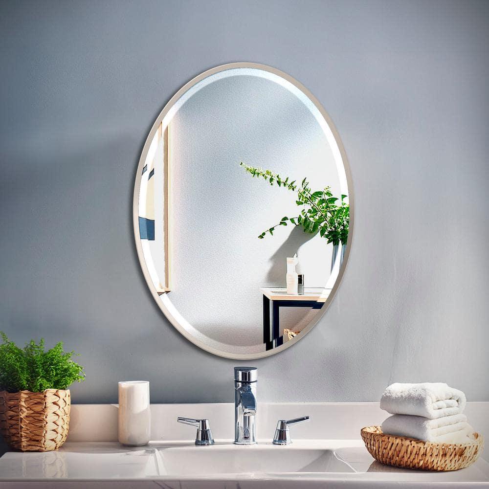 Flush Mount Framed Bathroom Vanity Mirror | Oval Framed Wall Mirror with Beveled Edge | Decorative Wall Mirror for Bathroom, Bedroom, Hallway, Entryway