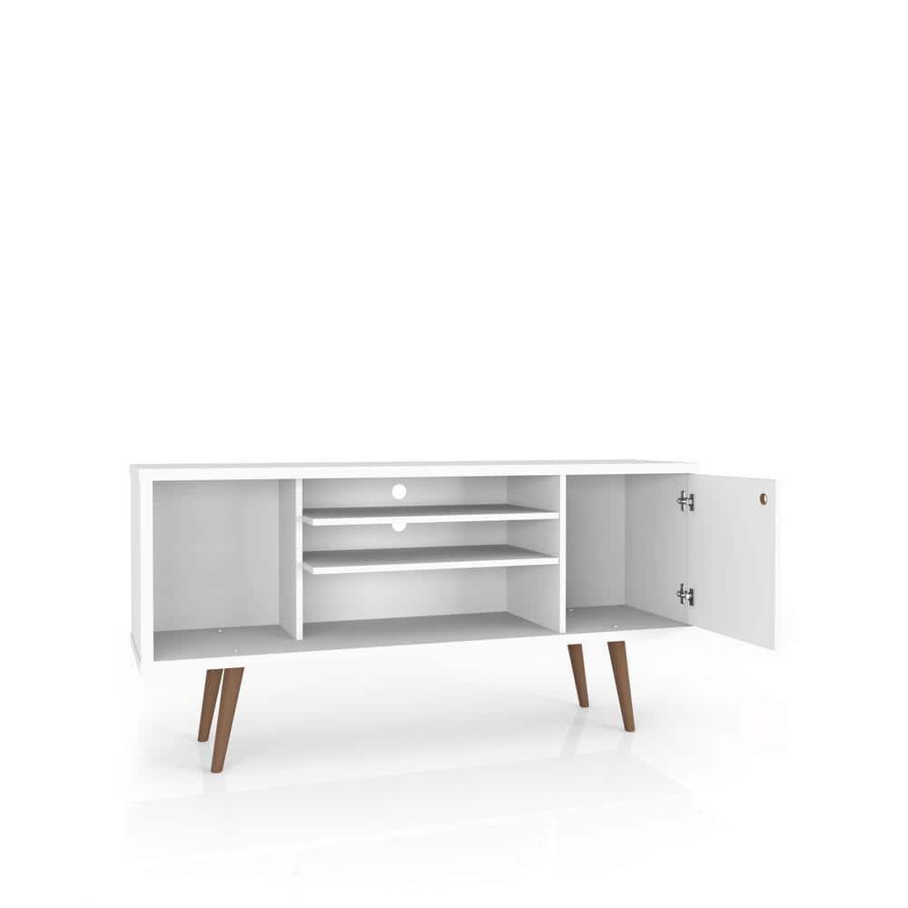 Liberty 53.14" Mid-Century Modern TV Stand with 5 Shelves and 1 Door  with Solid Wood Legs