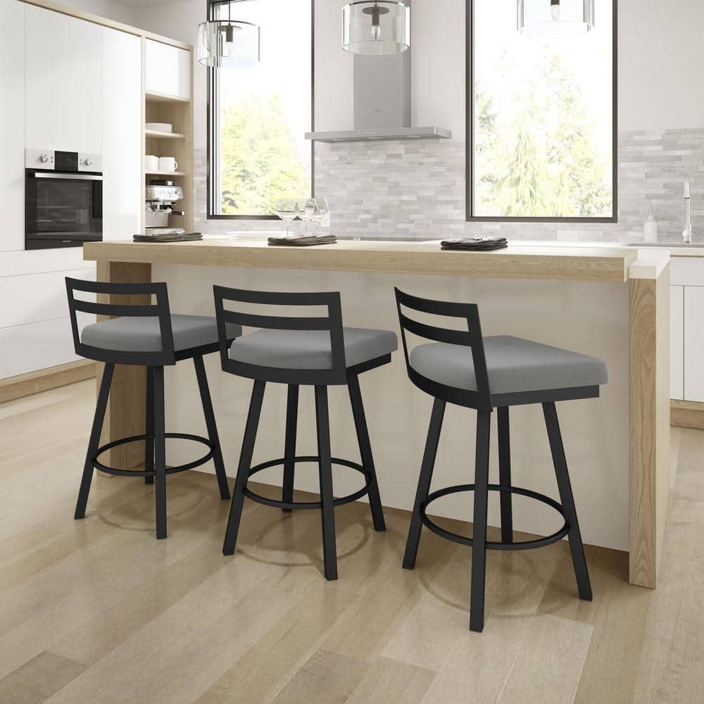 Amisco Derek 30 In. Swivel Bar Stool - Grey Polyester / Black Metal