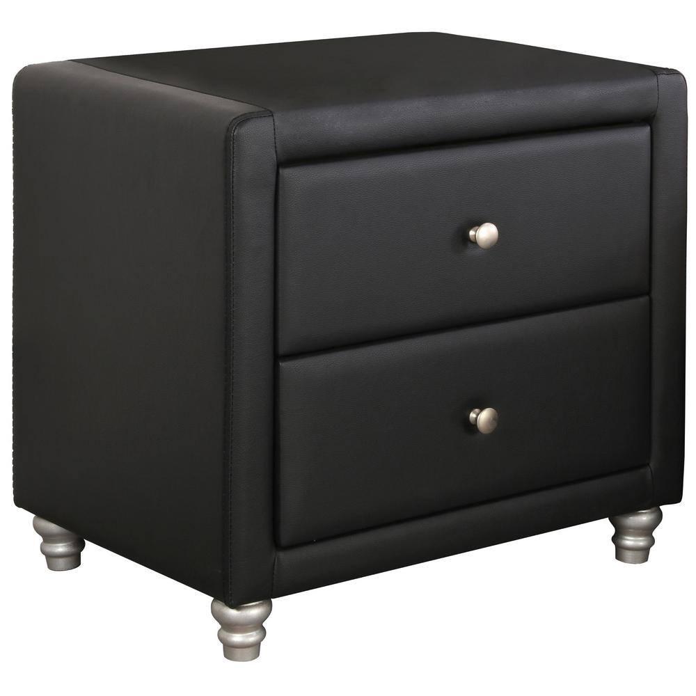 Camden Isle Upholstered 2 Drawer Nightstand in Black Faux Leather