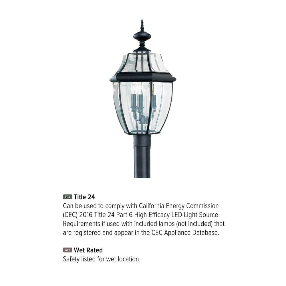 Sea Gull Lighting 8239-12 Lancaster Outdoor Post Lantern Outside Fixture, 24'' Height, Black