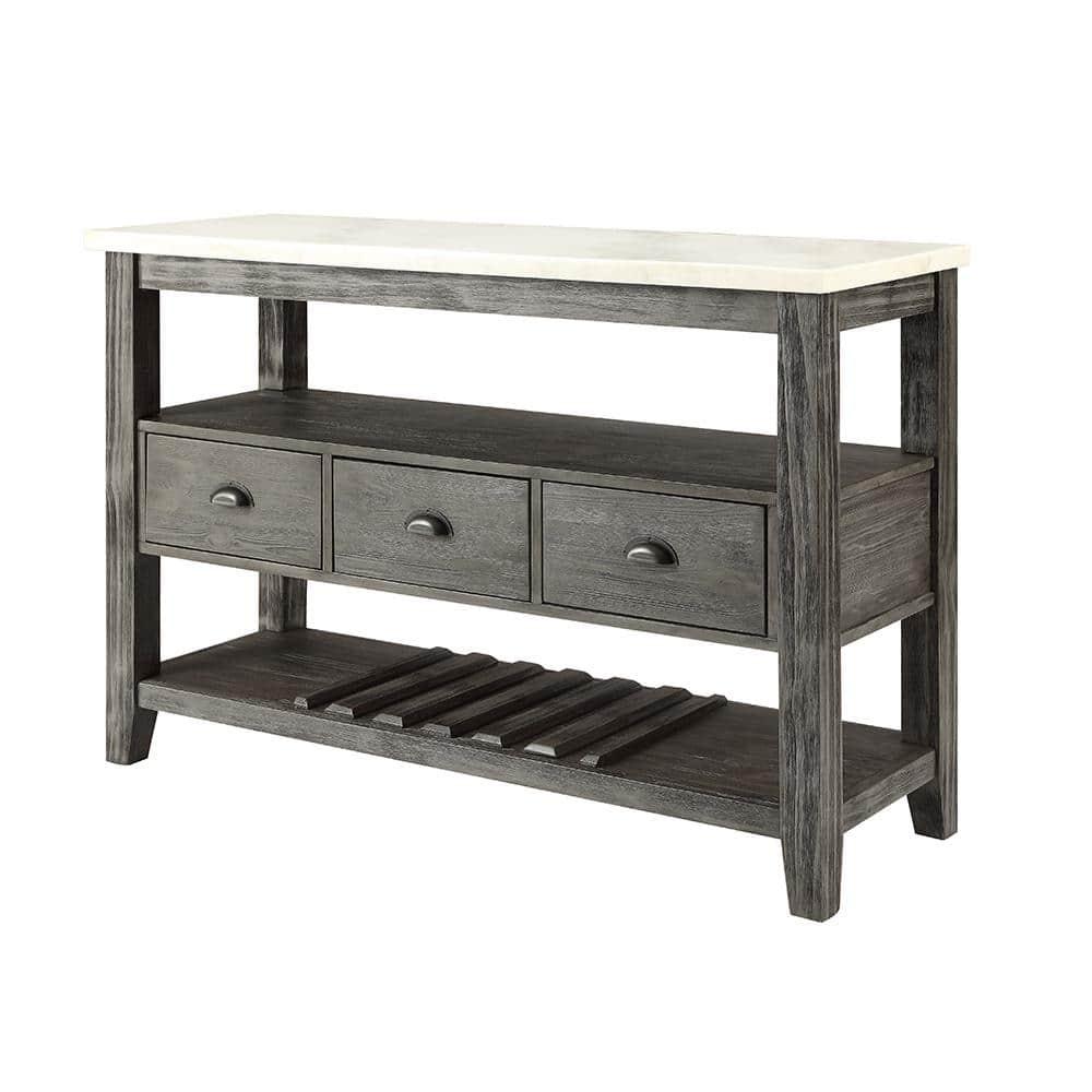 ACME Merel Marble Top Wine Rack Server in White and Gray Oak
