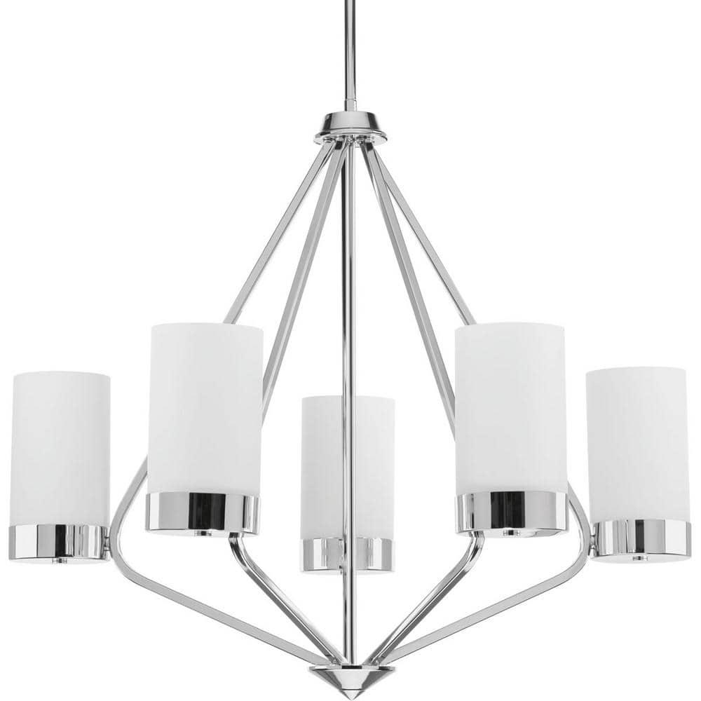 Progress Lighting Elevate 5-Light Chandelier, Polished Chrome, Glass Shades