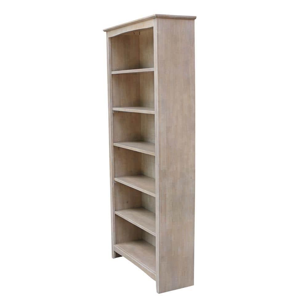 72" Shaker Bookcase Washed Gray/Taupe - International Concepts: Solid Wood, 5 Shelves, Mid-Century Design