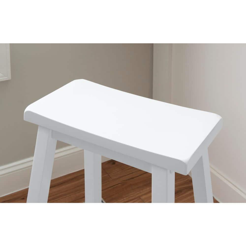 Linon Beamon 29" Sturdy Wood Backless Saddle Seat Counter Stool in Pure White