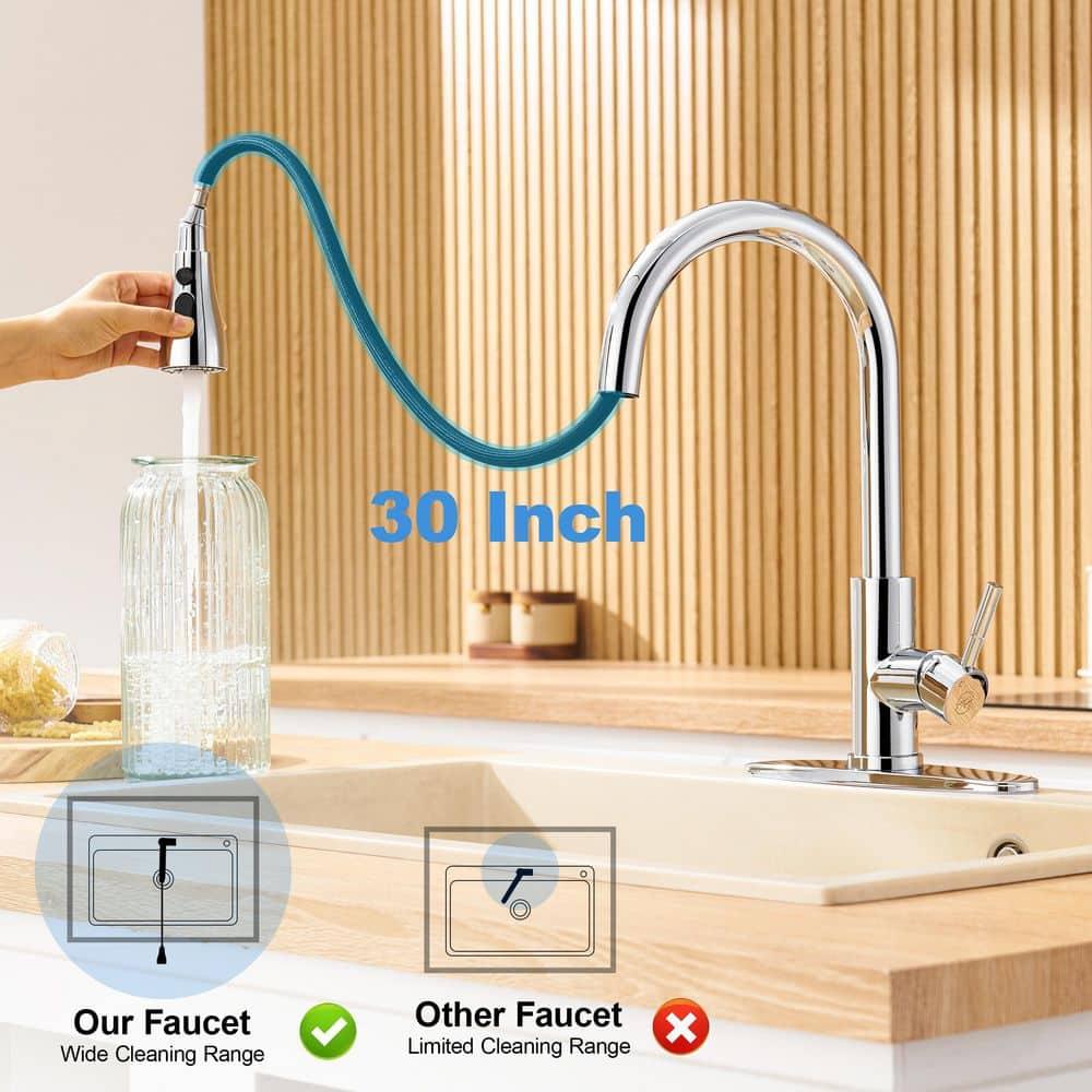 GAGALIFE Single Handle Pull Down Sprayer Kitchen Faucet High Arc Stainless Steel Faucet with 3-Function Sprayer JJL-CL-PT-SDP-C