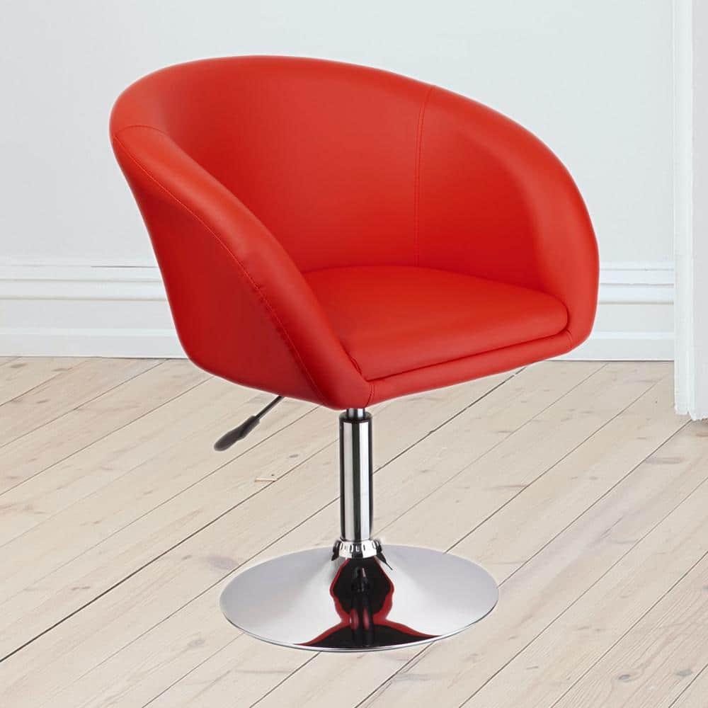 Best Master Furniture Faux Leather Swivel Coffee Chair in Red/Chrome Legs