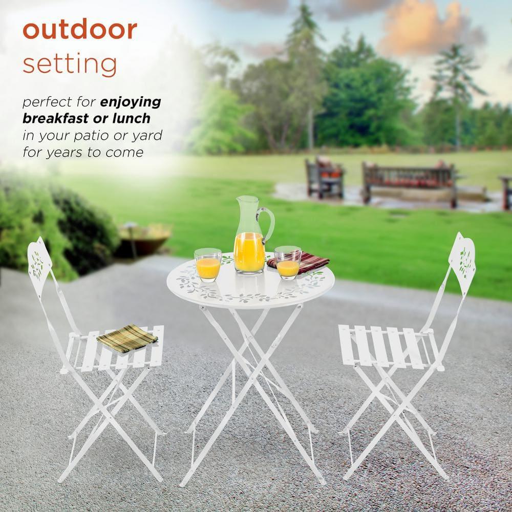Alpine Corporation Indoor/Outdoor 3-Piece Bistro Set Folding Table and Chairs Patio Seating, White
