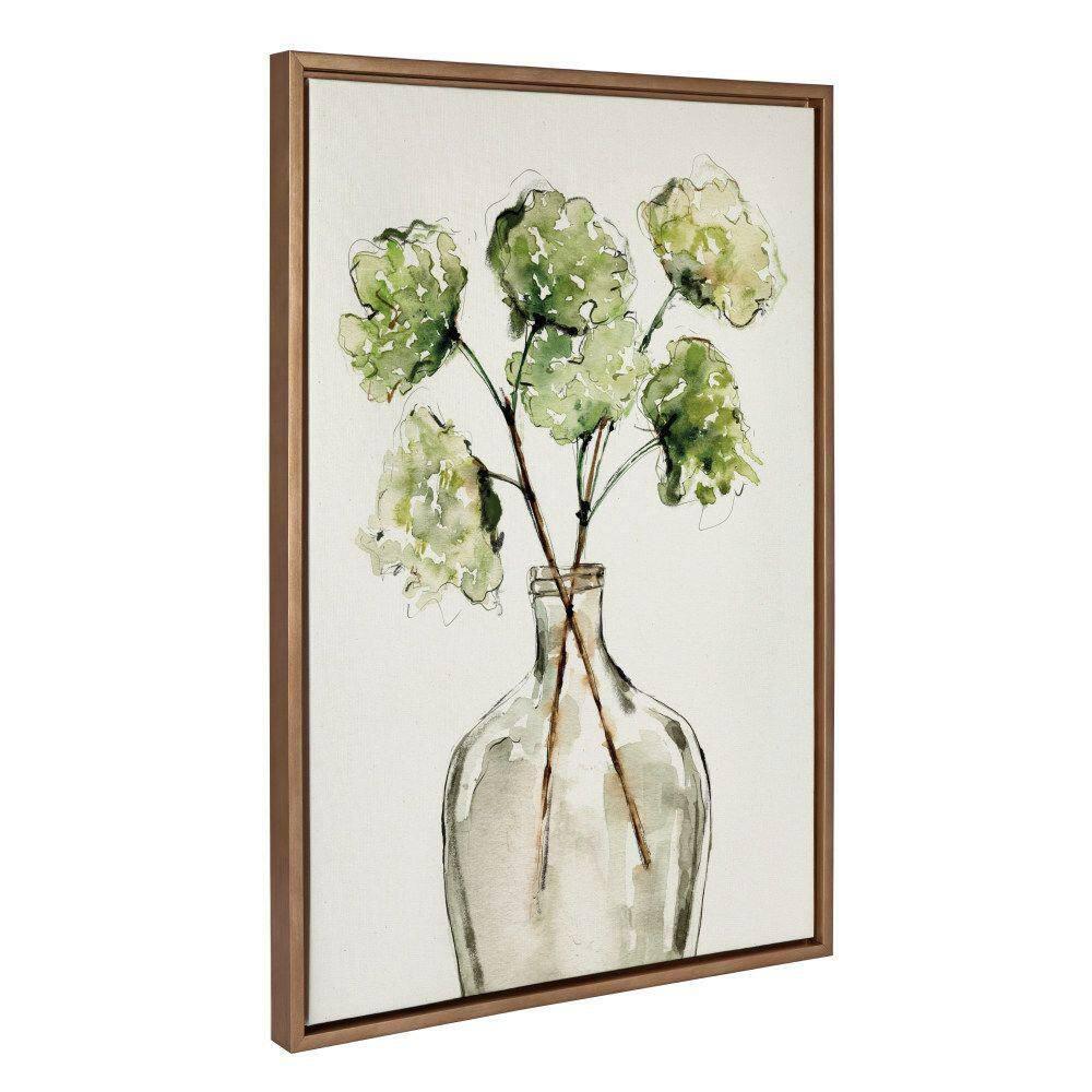 Kate & Laurel All Things Decor 23" x 33" Sylvie Greenery Vase Framed Canvas by Sara Berrenson Gold: Botanical Digital Art