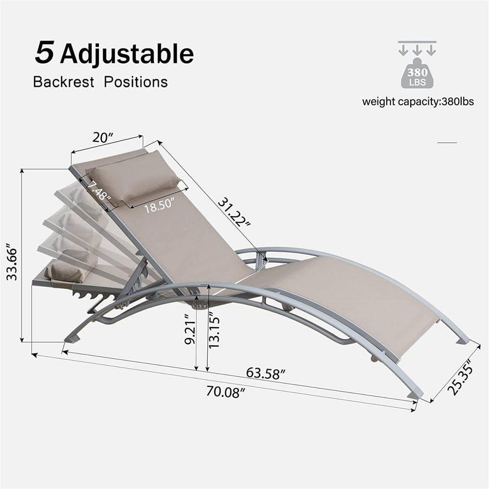 Khaki and Gray Aluminum Outdoor Chaise Lounge Set with Cushions