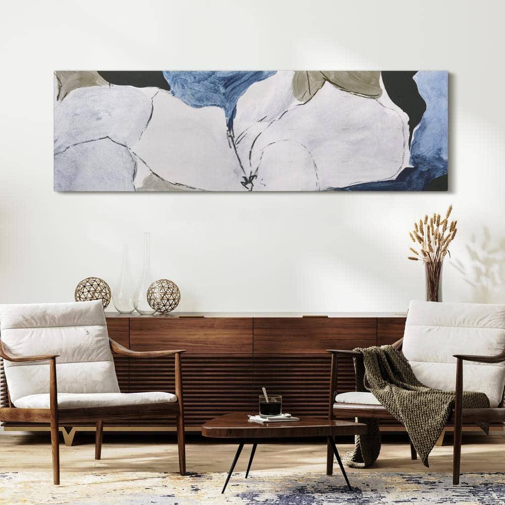 "Floral Serenity I & II", Flower Abstract Artwork on Silver Shagreen Wrapped Canvas Wall Art Set