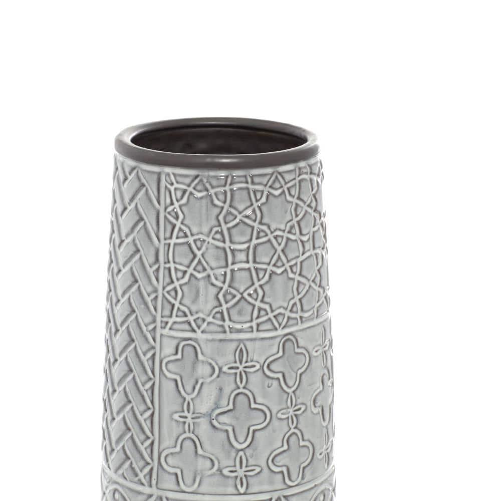 Bungalow Rose Ceramic Slim Engraved Patterned Decorative Gray Vase