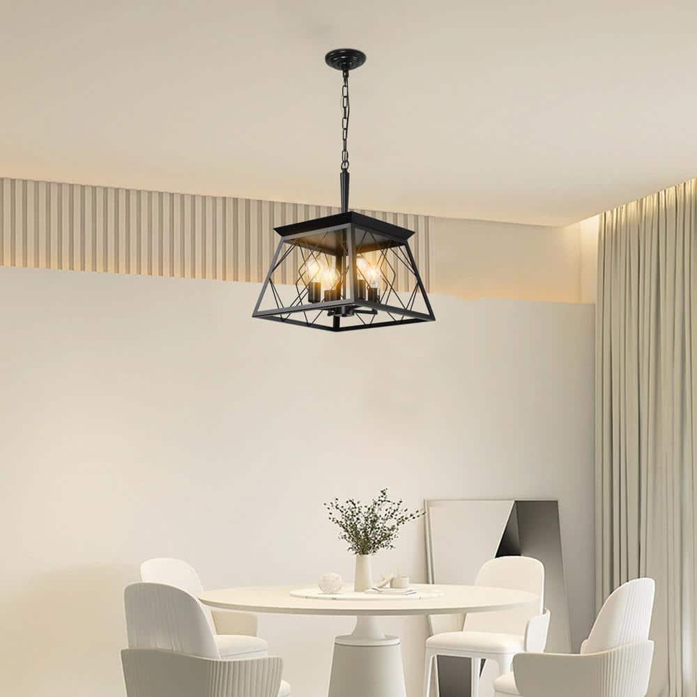 4-Light Farmhouse Chandelier Pendant Vintage Antique Light Fixture for Kitchen Dining Room Living Room in Black