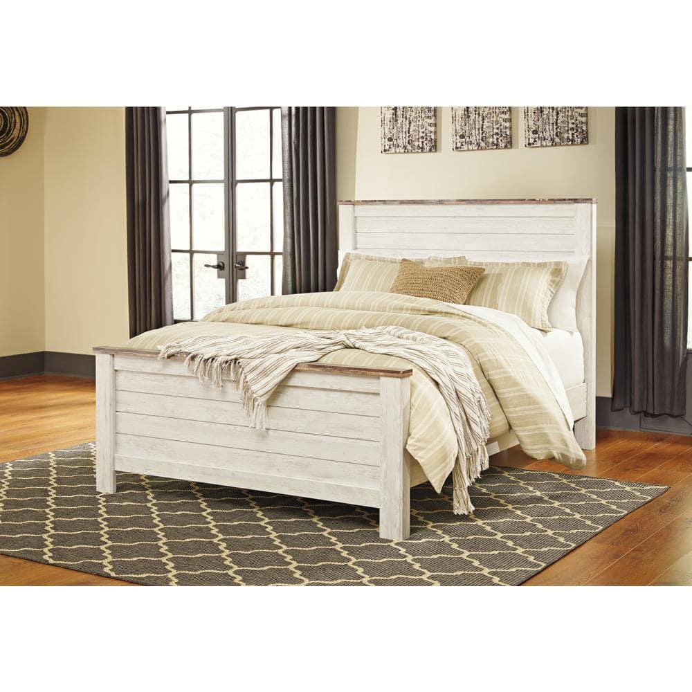 Queen Willowton Panel Headboard Whitewash - Signature Design by Ashley: Faux Wood Laminate, Bed Frame Mounted