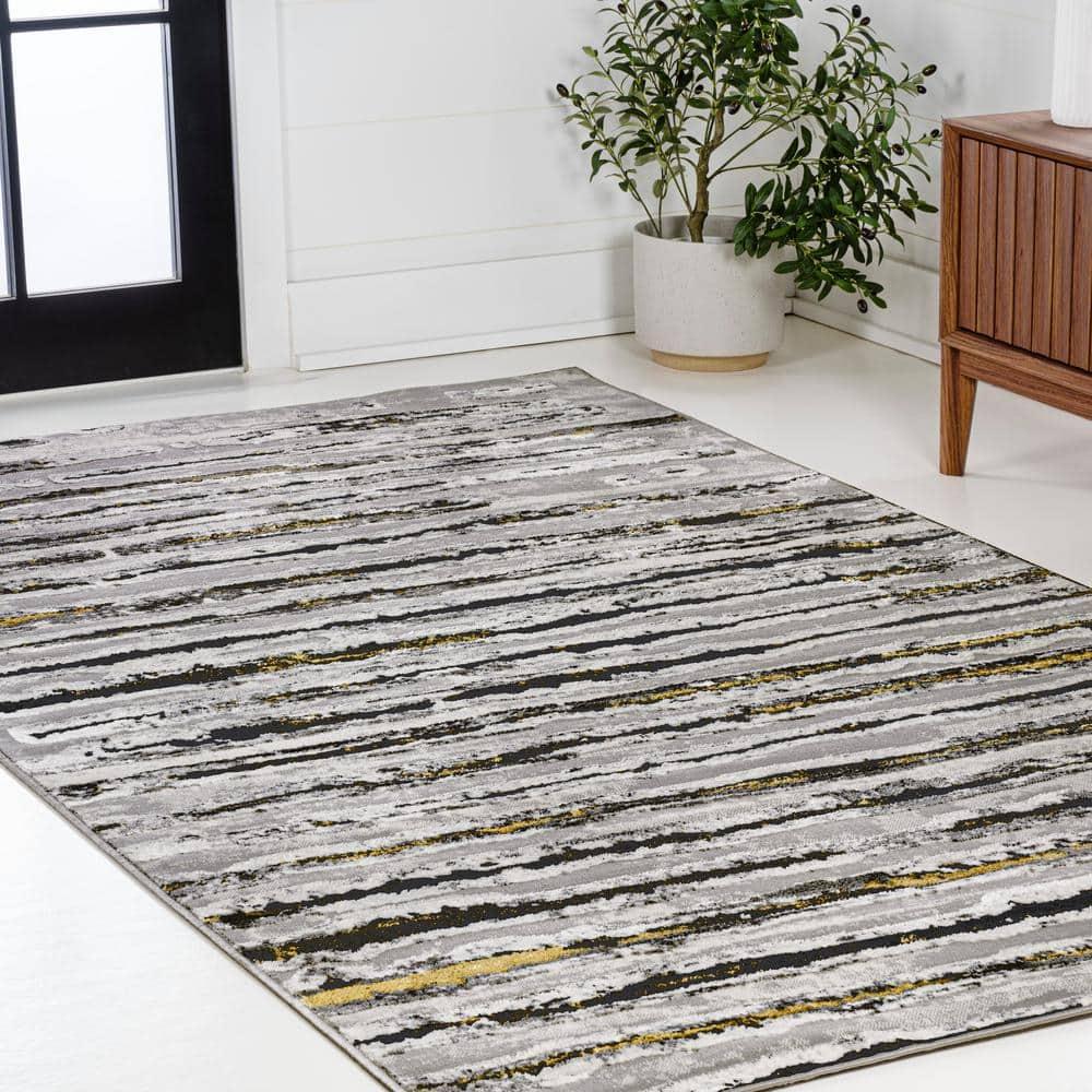 5'x8' Batten Modern Stripe Area Rug, Gray/Black - JONATHAN Y