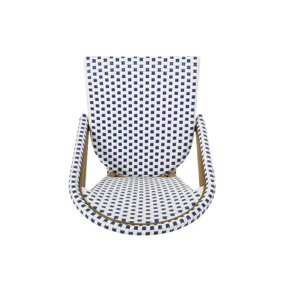 Noble House Elize Aluminum & Faux Rattan Bistro Chairs in Blue/White (Set of 2)