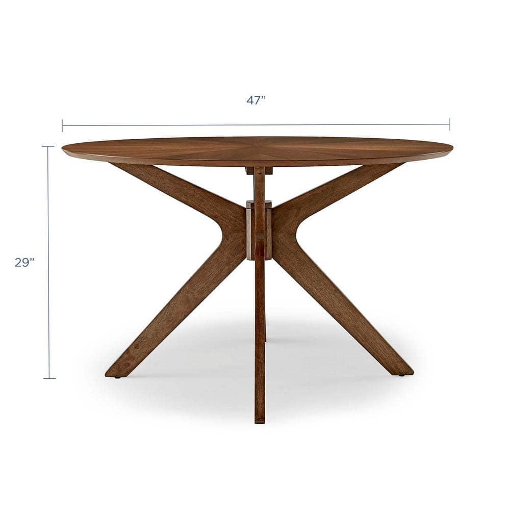 Modway 47" Crossroads Round Wood Dining Table Walnut: Mid-Century Modern, Seats 6, MDF Build