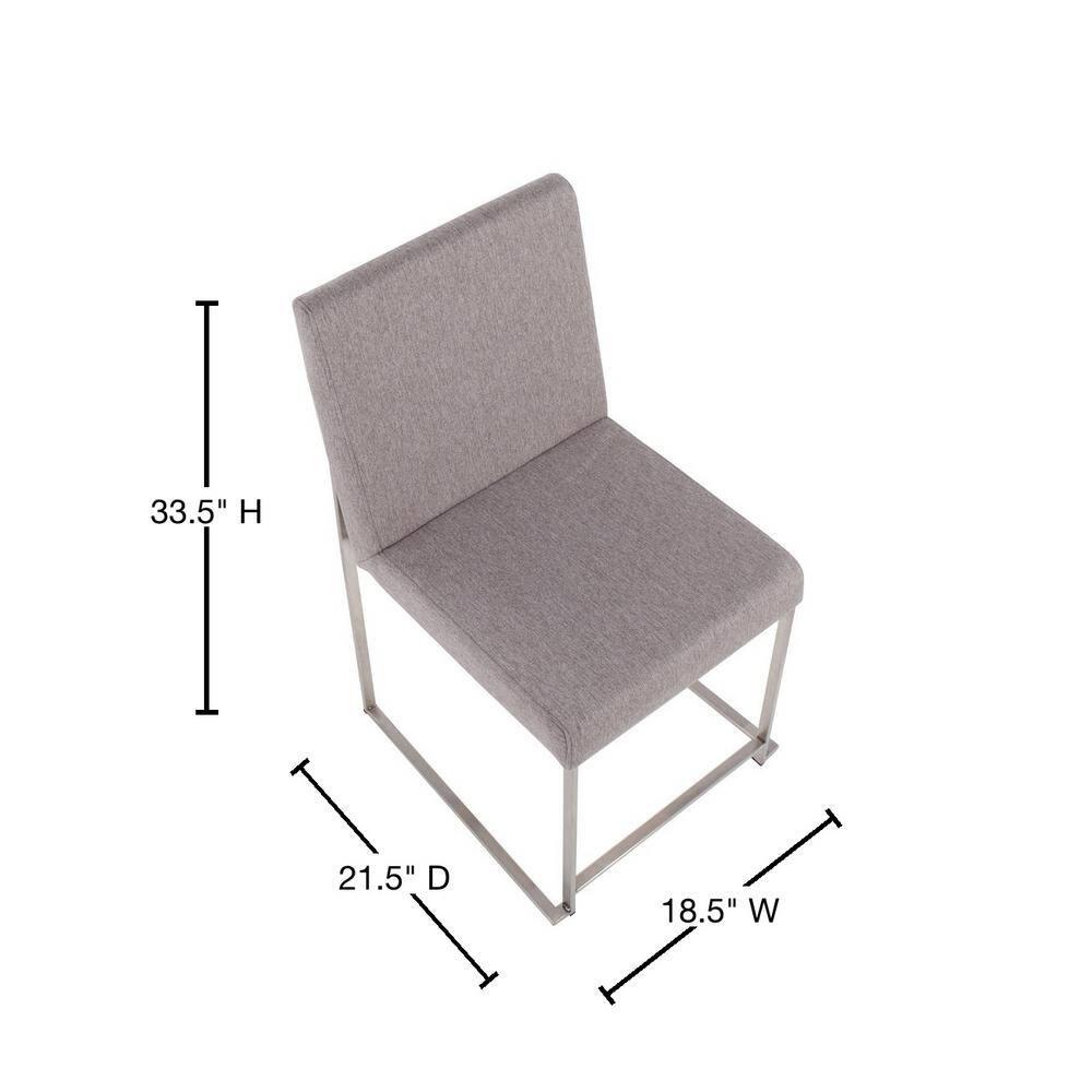 Set of 2 Highback Fuji Polyester/Stainless Steel Dining Chairs Light Gray - LumiSource: Upholstered, Spot Clean, Foam Filled