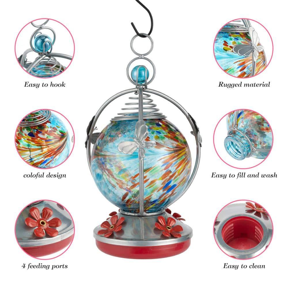 Glass Hummingbird Feeder - Blue