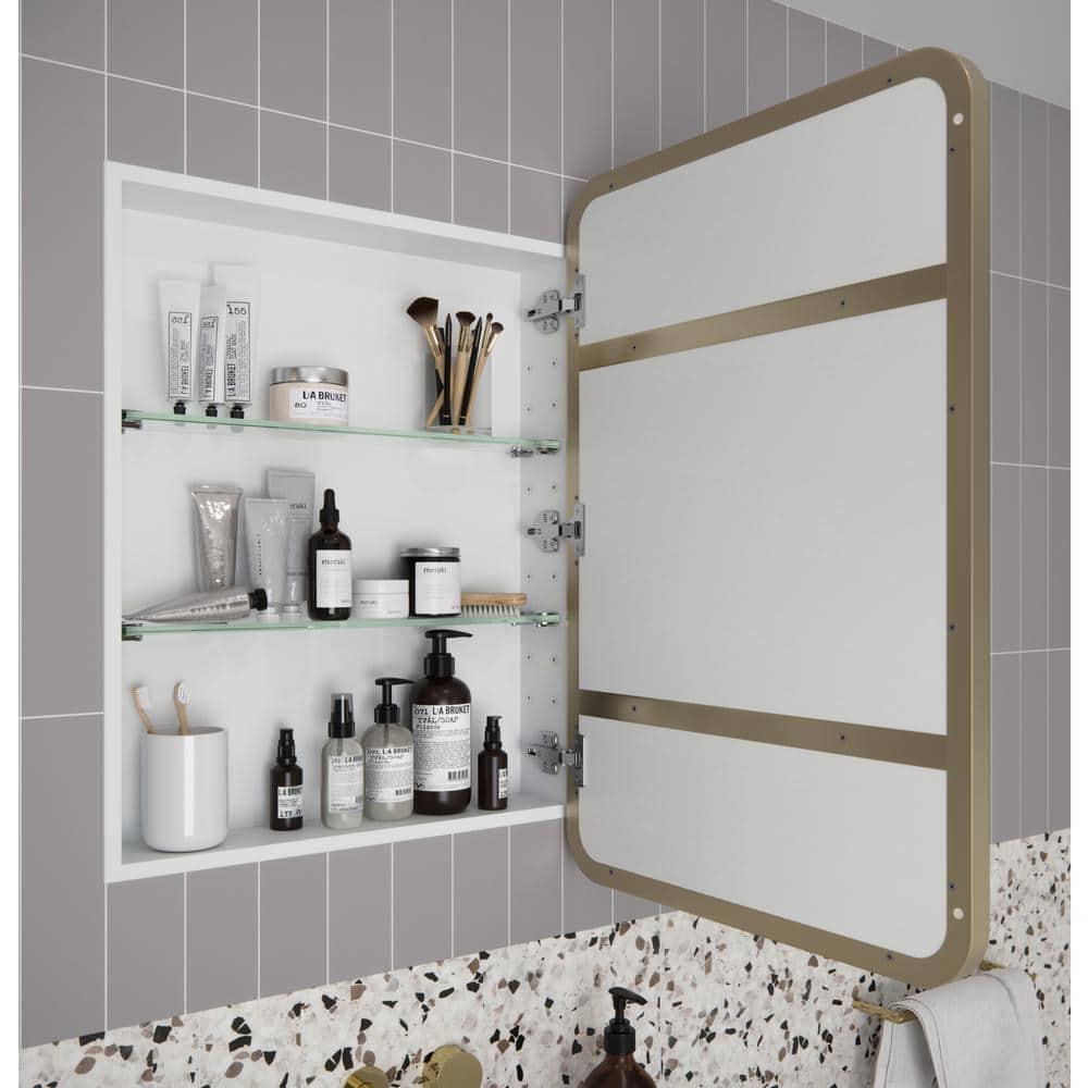 Stainless Steel Recessed Framed Single Door Medicine Cabinet with Adjustable Shelves