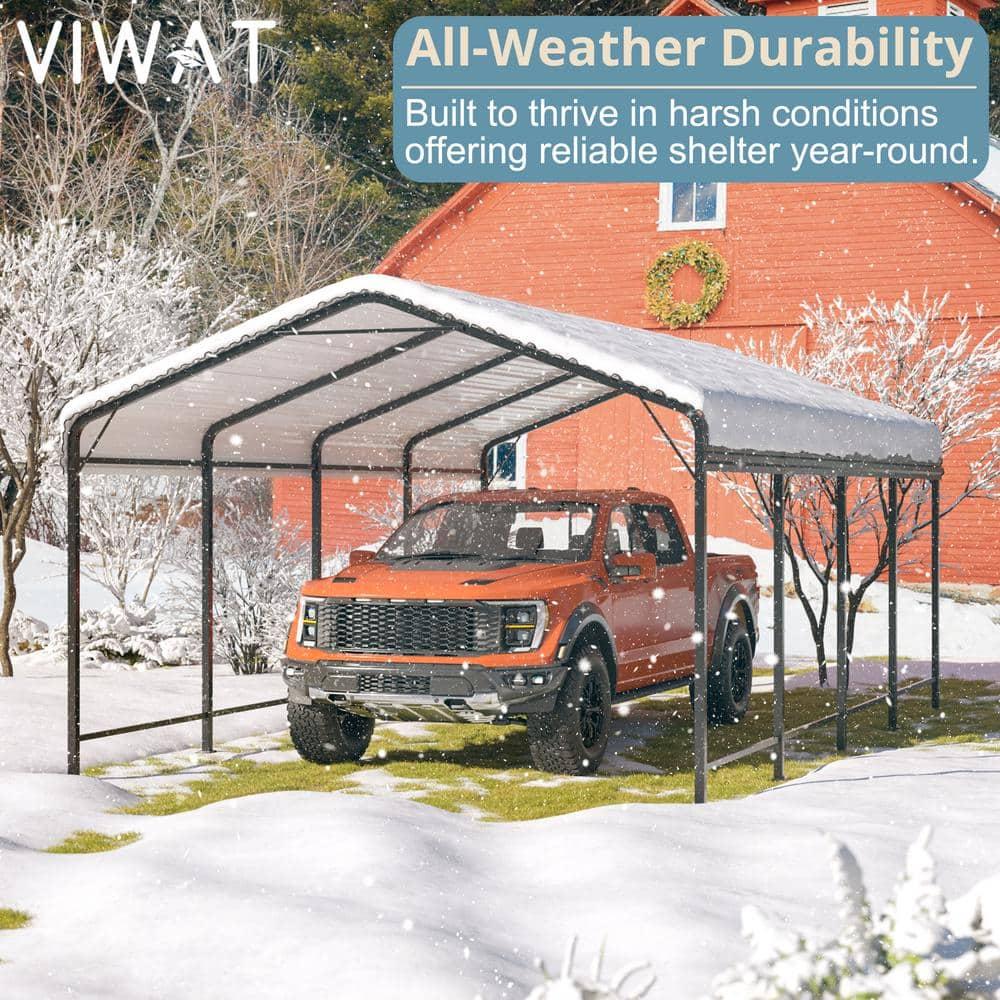 Carport 12x20 FT Metal Carport with Enhanced Base Outdoor Heavy Duty Garage Galvanized Car Shelter for Pickup, Boat, Car and Tractors